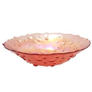 Vtg Bowl Cranberry Carnival Iridescent Glass Bubble